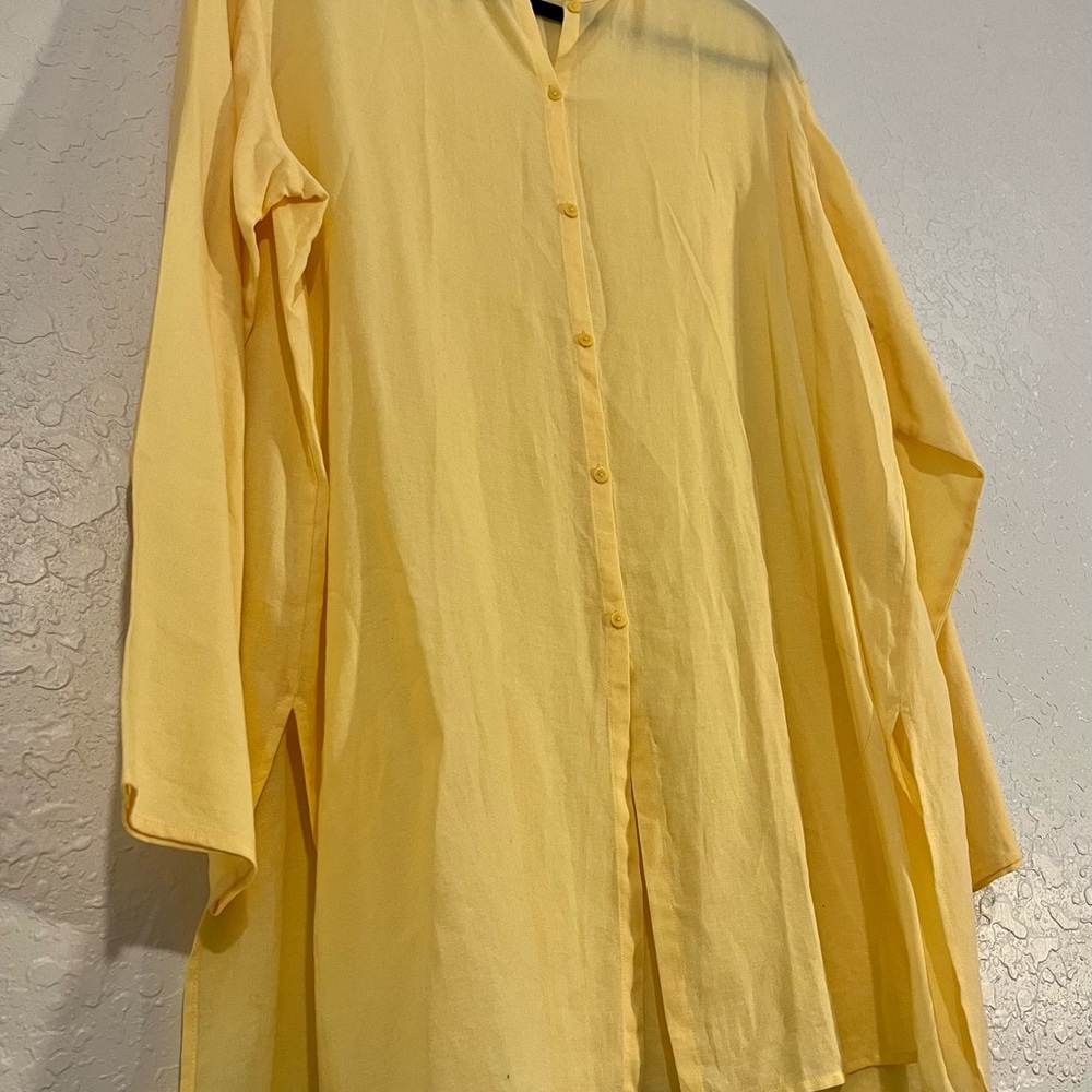GU Eileen Fisher Yellow Button-Up Tunic; Size Medium!